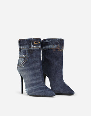 PATCHWORK DENIM ANKLE BOOTS