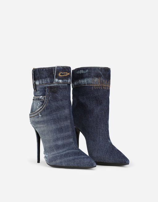 PATCHWORK DENIM ANKLE BOOTS
