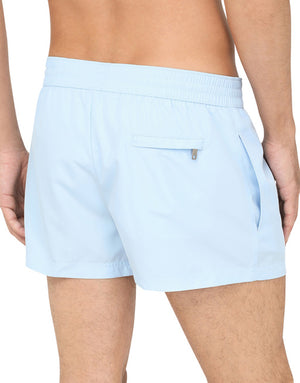 SHORT SWIM TRUNKS WITH BRANDED PLATE