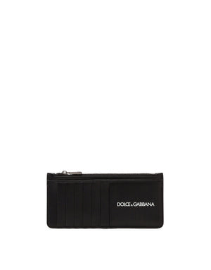 VERTICAL CALFSKIN CARD HOLDER WITH PRINTED LOGO
