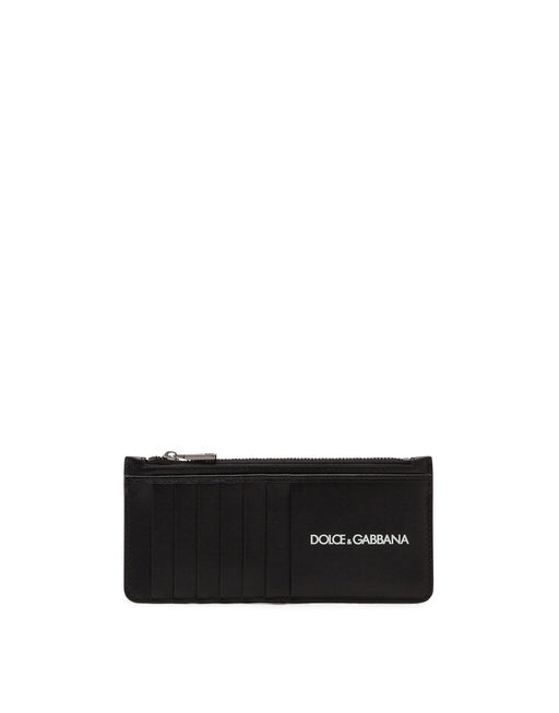 VERTICAL CALFSKIN CARD HOLDER WITH PRINTED LOGO