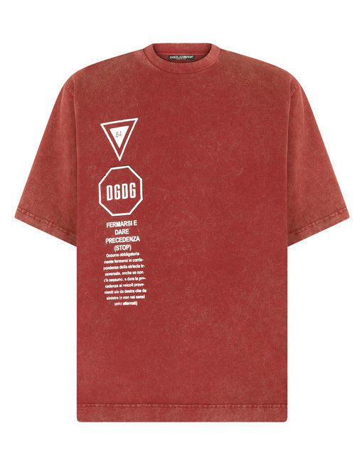 COTTON T-SHIRT WITH ROAD-SIGN PRINT
