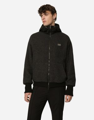 WOOL JERSEY JACKET WITH HOOD AND LOGO