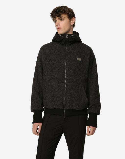 WOOL JERSEY JACKET WITH HOOD AND LOGO