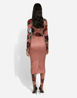 SATIN SHIRT WITH VINTAGE ROSE PRINT
