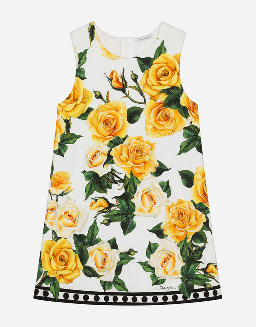 INTERLOCK DRESS WITH YELLOW ROSE PRINT