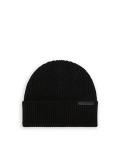 VIRGIN WOOL KNITTED HAT WITH BRANDED LABEL