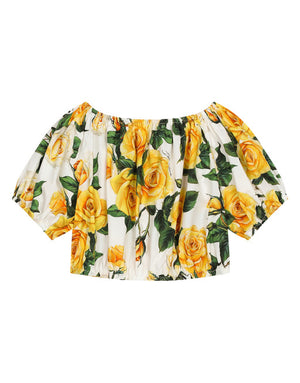 POPLIN TOP WITH YELLOW ROSE PRINT