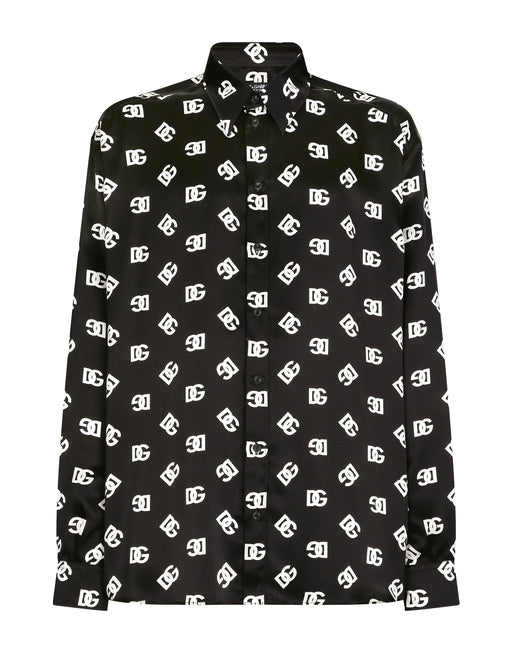 OVERSIZE SILK SHIRT WITH DG MONOGRAM PRINT