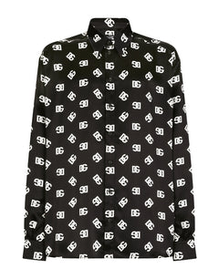 OVERSIZE SILK SHIRT WITH DG MONOGRAM PRINT