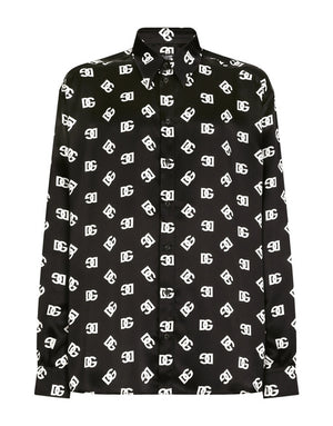 OVERSIZE SILK SHIRT WITH DG MONOGRAM PRINT