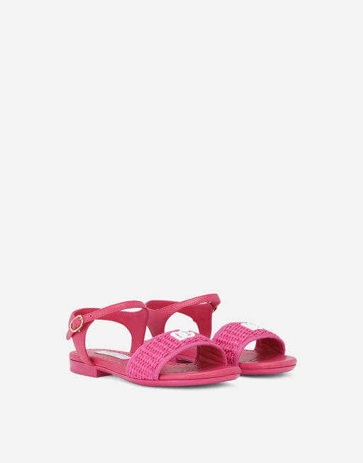 STRAW AND NAPPA LEATHER SANDALS WITH DG LOGO