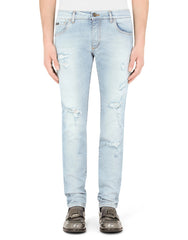 LIGHT BLUE SKINNY STRETCH JEANS WITH RIPS
