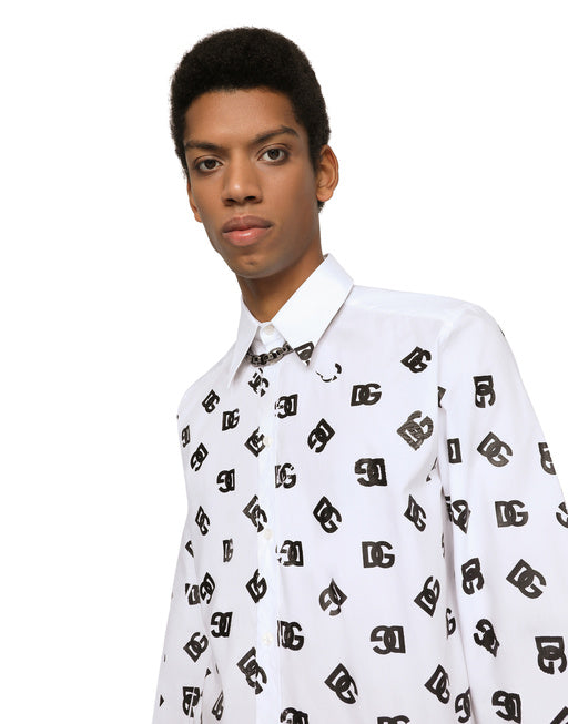 COTTON MARTINI-FIT SHIRT WITH DG LOGO PRINT