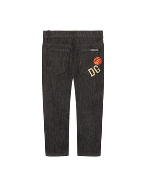 BLACK STRETCH JEANS WITH DG BASKET PATCH