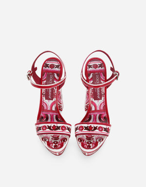 PRINTED POLISHED CALFSKIN PLATFORM SANDALS