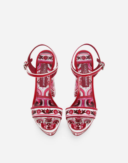 PRINTED POLISHED CALFSKIN PLATFORM SANDALS