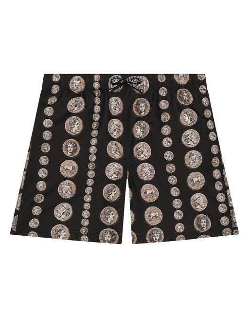 NYLON SWIM TRUNKS WITH COIN PRINT