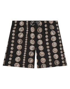 NYLON SWIM TRUNKS WITH COIN PRINT