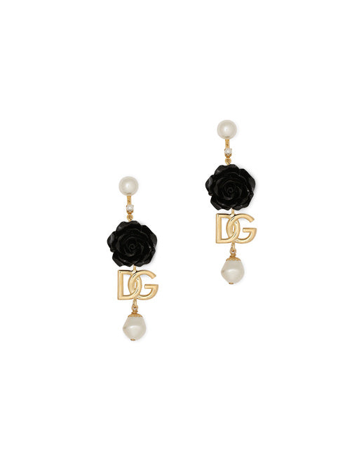 DROP EARRINGS WITH ROSES AND DG LOGO