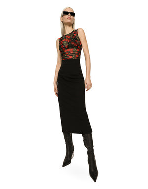 SLEEVELESS TULLE TOP WITH CHERRY PRINT AND DRAPING