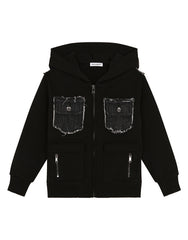 JERSEY HOODIE WITH DENIM INSERTS