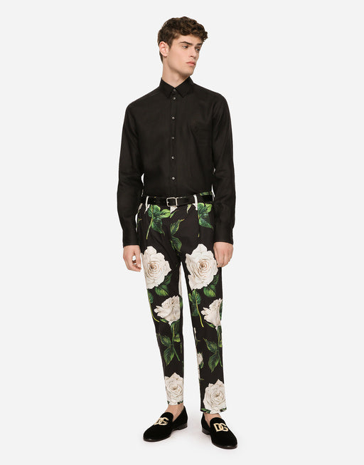 LINEN MARTINI-FIT SHIRT WITH DG EMBROIDERY