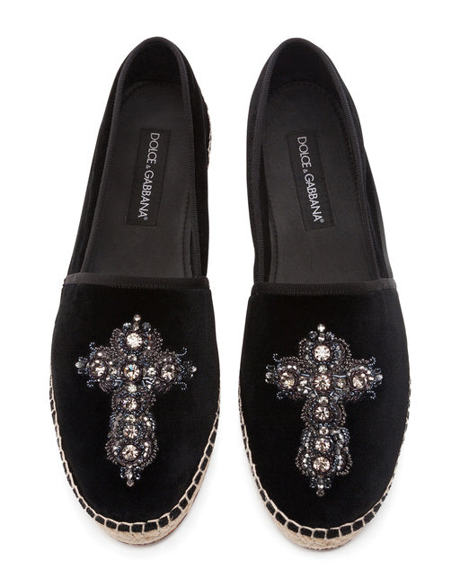VELVET ESPADRILLES WITH ROPE SOLE AND CROSS EMBROIDERY