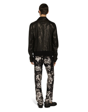 SILK TWILL JOGGING PANTS WITH FLORAL PRINT
