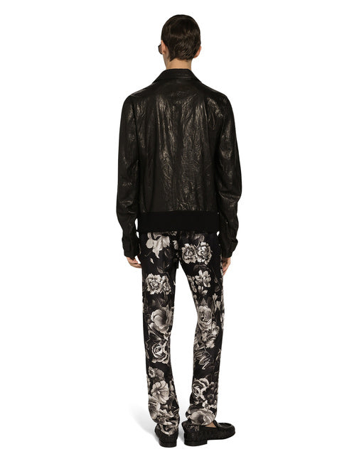 SILK TWILL JOGGING PANTS WITH FLORAL PRINT