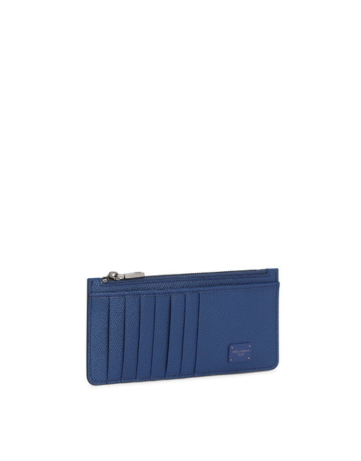 VERTICAL DAUPHINE CALFSKIN CARD HOLDER WITH BRANDED PLATE