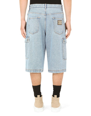 LIGHT BLUE DENIM CARGO SHORTS