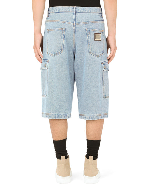 LIGHT BLUE DENIM CARGO SHORTS