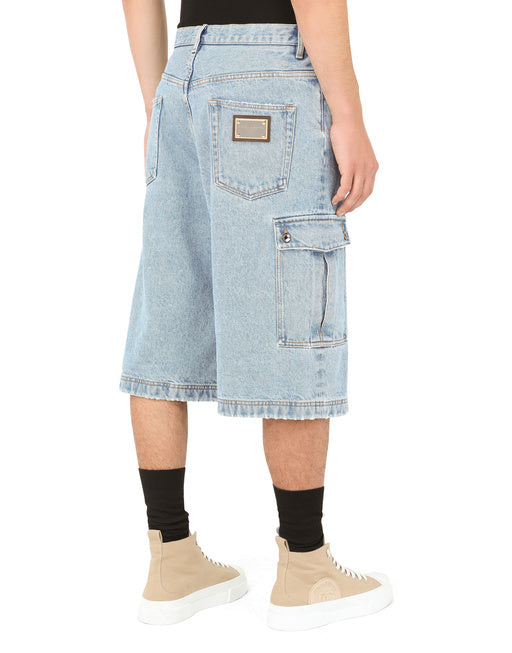 LIGHT BLUE DENIM CARGO SHORTS