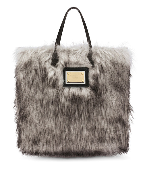 FAUX FUR SHOPPER WITH BRANDED TAG