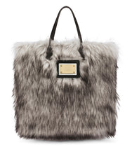 FAUX FUR SHOPPER WITH BRANDED TAG