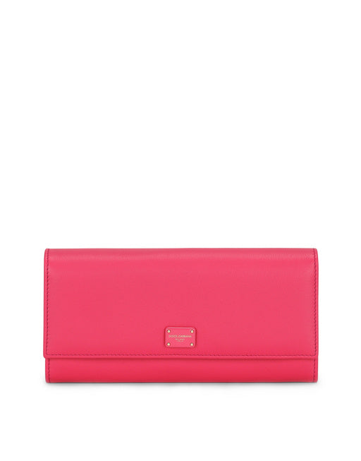 CALFSKIN CONTINENTAL WALLET WITH BRANDED PLATE