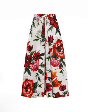 PLEATED SKIRT IN FLORAL PRINT POPLIN