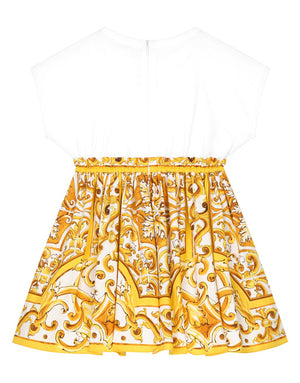 POPLIN AND JERSEY DRESS WITH YELLOW MAJOLICA PRINT