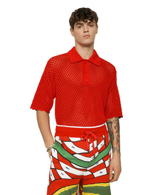 MESH-LOOK COTTON POLO-SHIRT WITH LOGO
