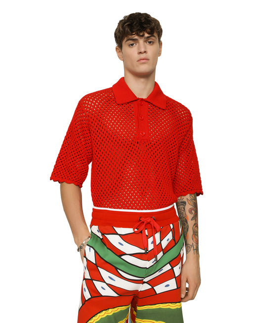 MESH-LOOK COTTON POLO-SHIRT WITH LOGO