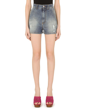 DENIM SHORTS WITH RIPPED DETAILS