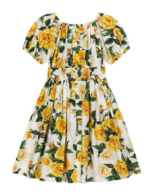POPLIN DRESS WITH YELLOW ROSE PRINT