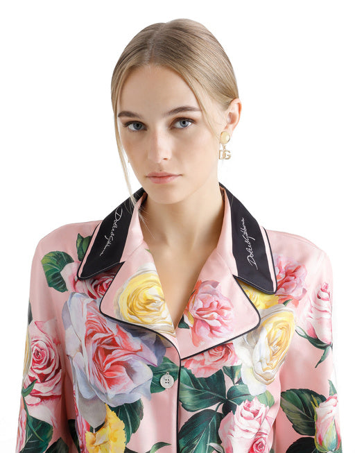 TWILL PAJAMA SHIRT WITH ROSE AND PEONY PRINT