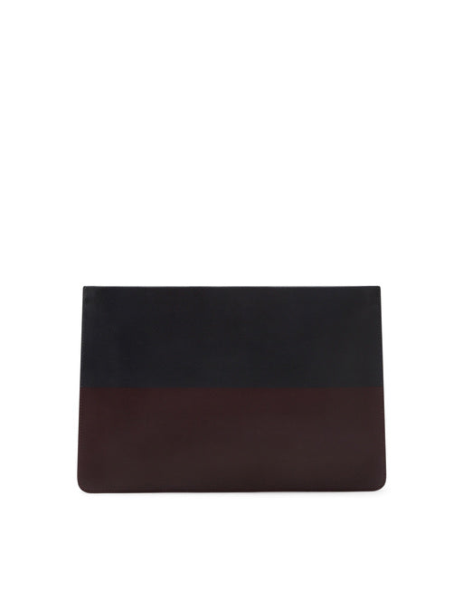 FLAT CLUTCH MONREALE IN BICOLOUR CALF LEATHER WITH HEAT-PRESSED LOGO