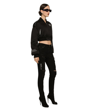 SHORT SATIN BOMBER JACKET WITH DGVIB3 PRINT