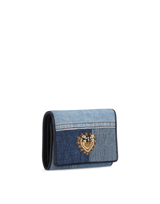 SMALL CONTINENTAL DEVOTION WALLET IN PATCHWORK DENIM
