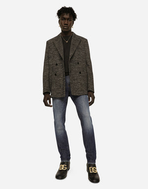 SLIM FIT WASHED STRETCH JEANS WITH SUBTLE ABRASIONS