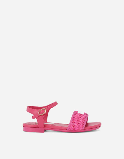 STRAW AND NAPPA LEATHER SANDALS WITH DG LOGO