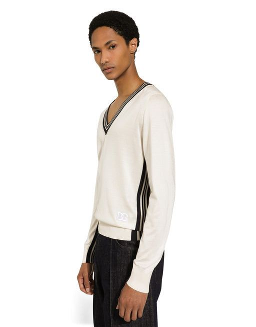 SILK V-NECK SWEATER WITH DG EMBROIDERY
